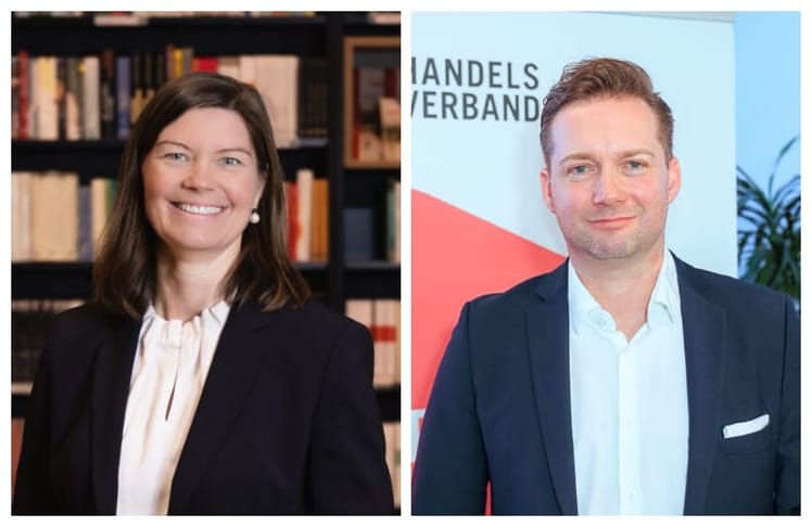 Andrea Heumann, Vizepräsidentin des Handelsverbands sowie Geschäftsführerin von Thalia Österreich und Handelssprecher Rainer Will.