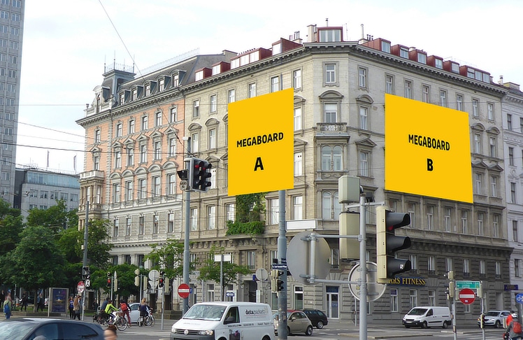 Mit einem neuen Megagerüst am Franz-Josefs-Kai 65 erweitert Megaboard sein Angebot in der Wiener Innenstadt © Megaboard