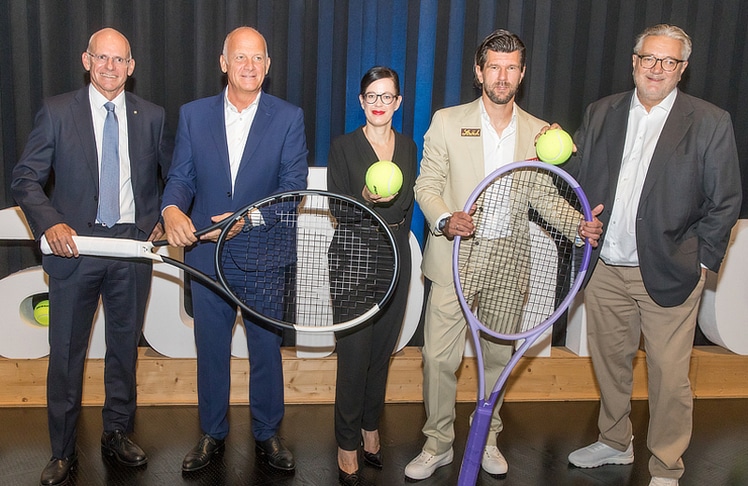 V.l.n.r.: Ralph Müller (CEO Wiener Städtische Versicherung), Turnierdirektor Herwig Straka, Gerda Holzinger-Burgstaller (CEO Erste Bank), ÖTV-Sportdirektor Jürgen Melzer und Wiens Sportstadtrat Peter Hacker © LEADERSNET/D. Mikkelsen