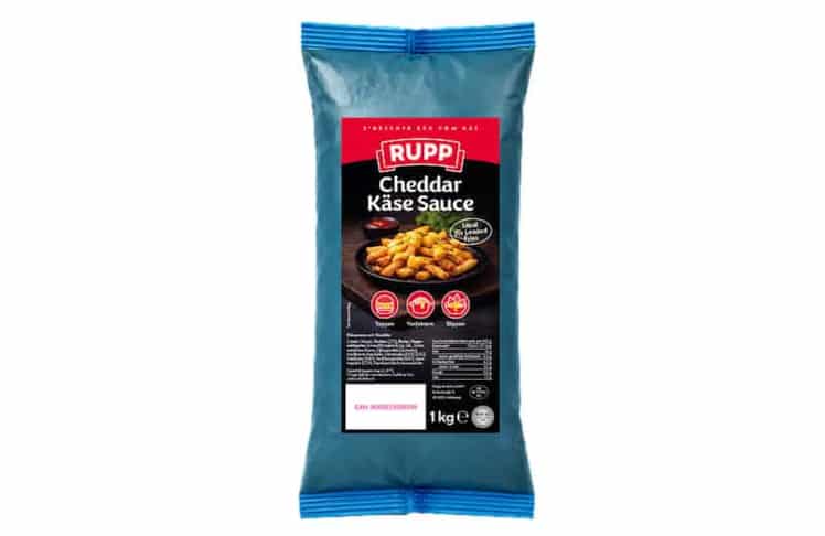Jetzt neu für die Gastronomie: Der Ein-Kilo-Beutel Cheddar-Sauce von Rupp. 