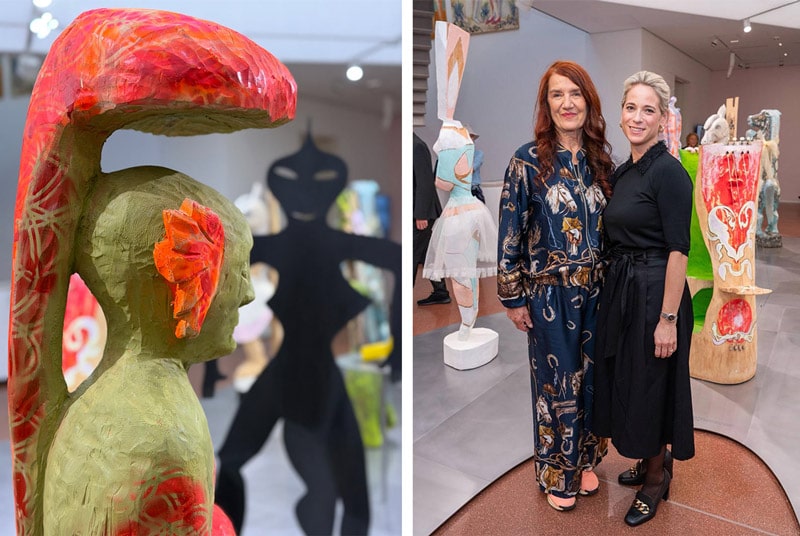 Elisabeth von Samsonow und ihre farbenfrohen Holzskulpturen mit Direktorin Verena Kaspar-Eisert